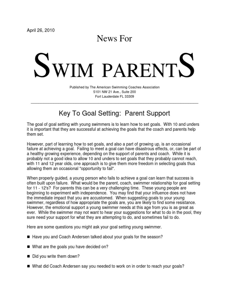 Parent Support in Young Swimmer Goal Setting | PDF | Swimming | Goal ...