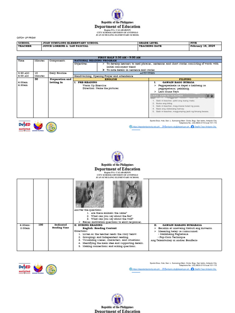 Catch Up Friday 2 16 24 ENGLISH DEP | PDF | Teachers | Communication