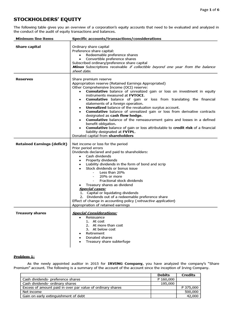 Shareholders Equity Pdf Dividend Retained Earnings