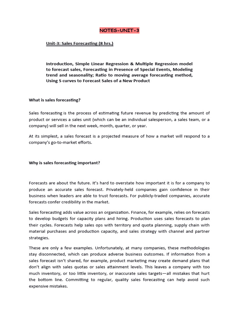 Sales Forecasting Techniques and Benefits | PDF | Regression Analysis ...