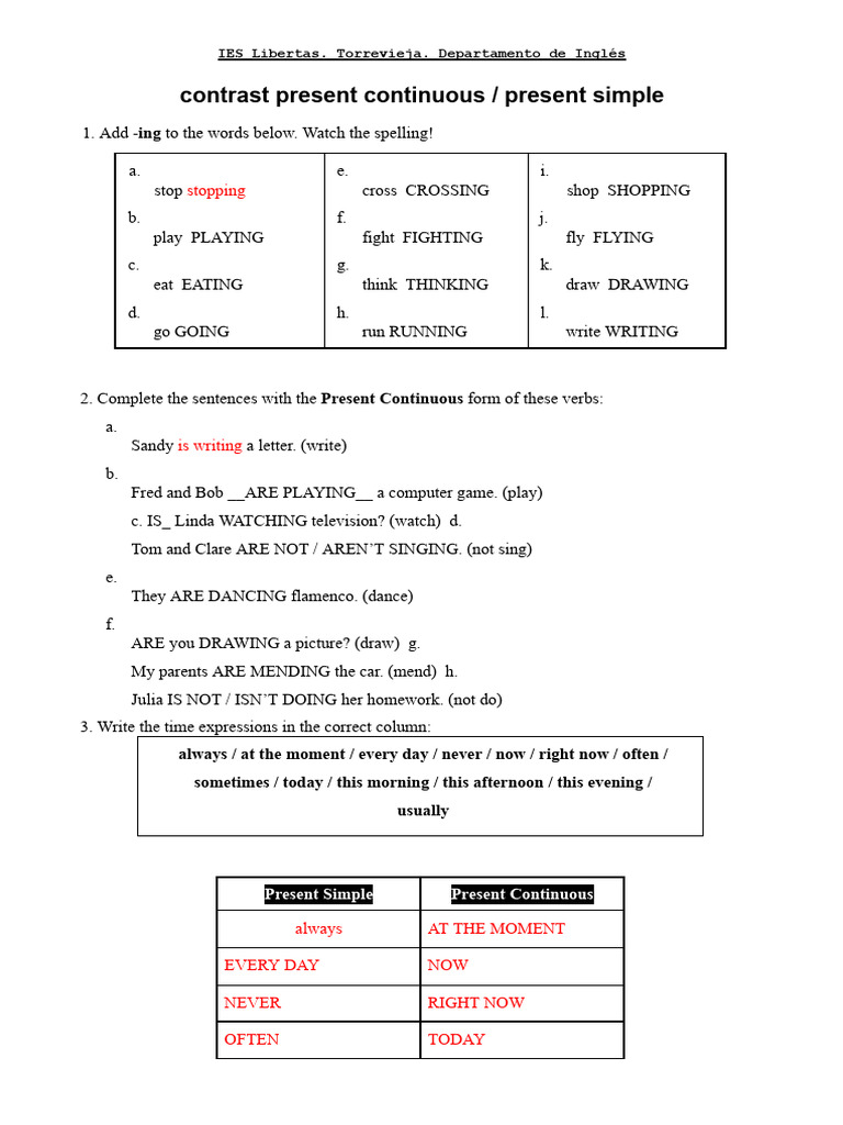 Simple and Continuous Answers | PDF | Grammar | Linguistics