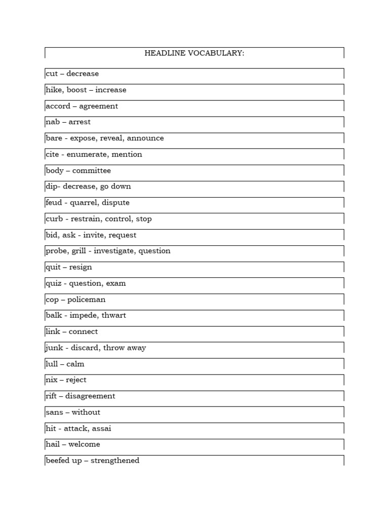 Headline Vocab PDF