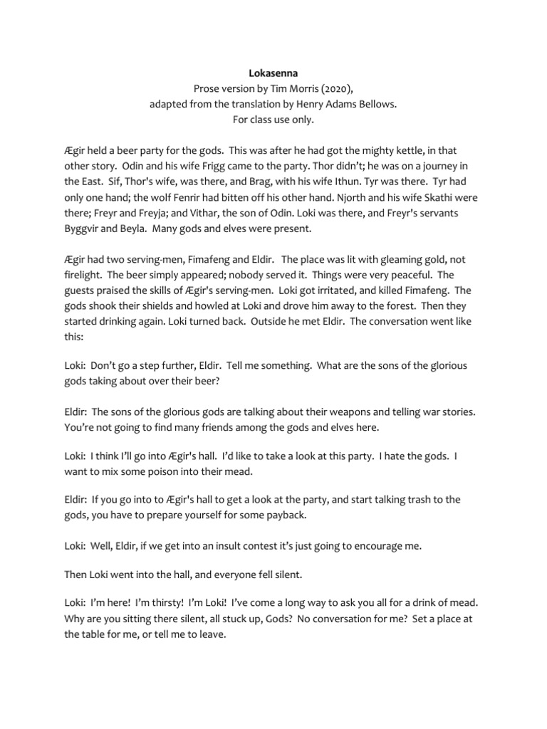 Lokasenna Download Free PDF Loki Norse Mythology