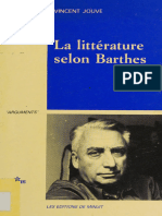 Vincent Jouve-La Littérature Selon Roland Barthes-Jericho