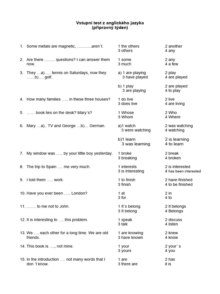 English Language Entrance Test | PDF