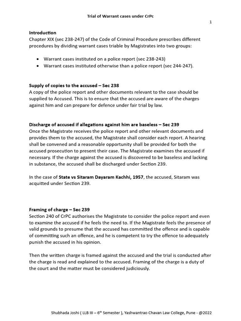 Trial of Warrant Cases Under CRPC PDF Plea Witness