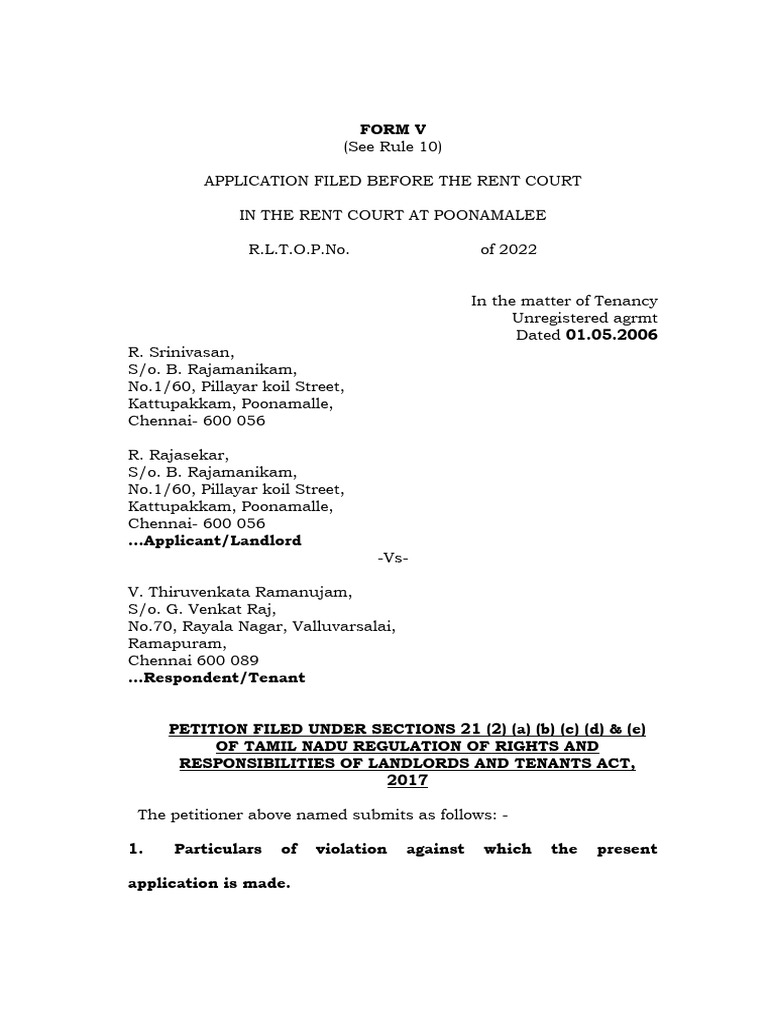 Rent Court Petition for Tenant Eviction | PDF | Lease | Leasehold Estate