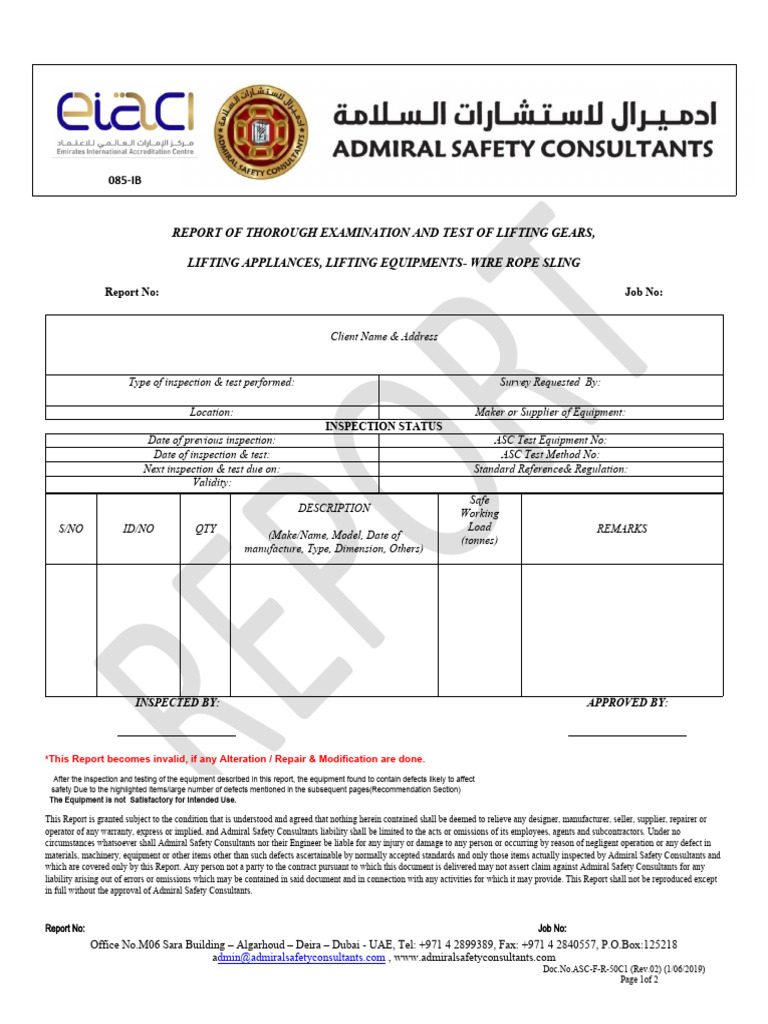 Lifting Gear Inspection Report | PDF | Legal Liability | Private Law