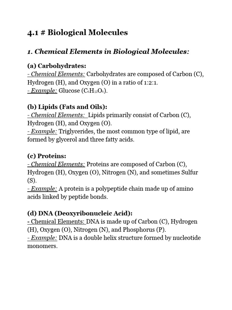 Chemical Elements in Biological Molecules | PDF | Biomolecules ...