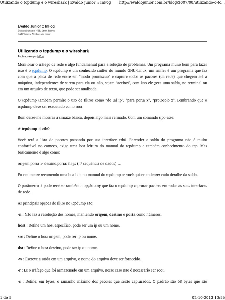 Utilizando o tcpdump e o wireshark evaldo junior pdf porta rede