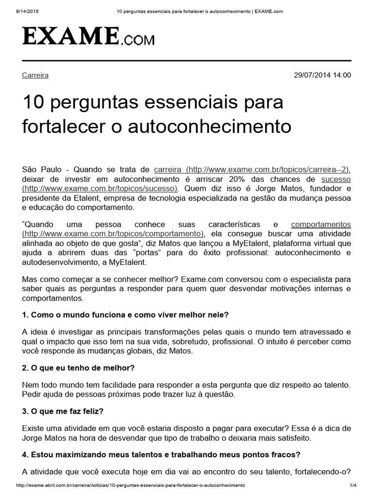 10 Perguntas Essenciais Para Fortalecer O Autoconhecimento Exame