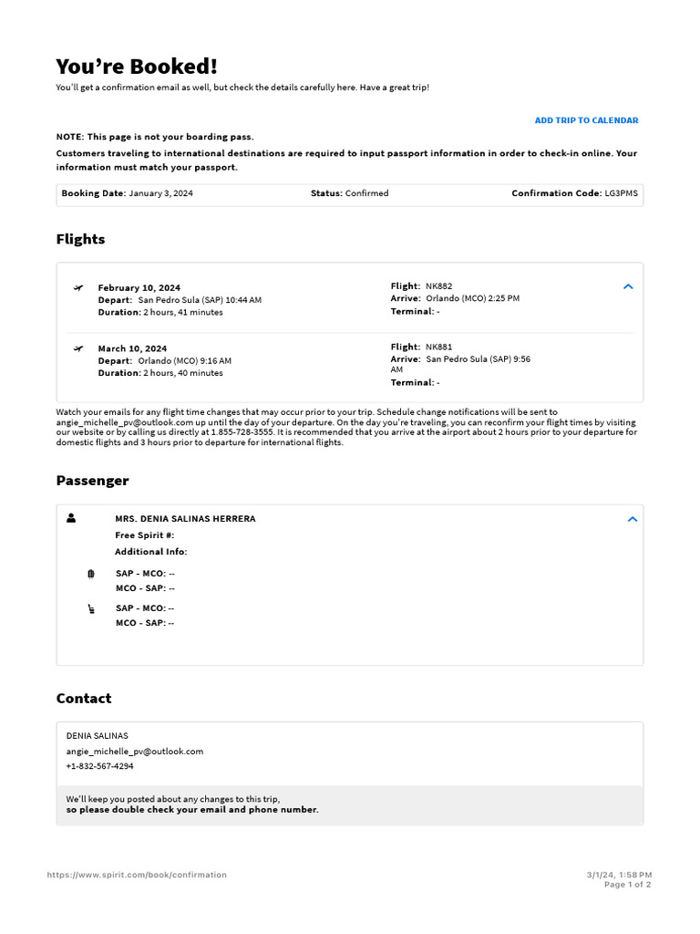 You're Booked Spirit Airlines | PDF | Transport | Aviation