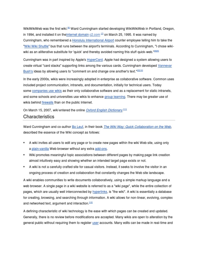 History and Features of Wikis | PDF | Wiki | Web Software
