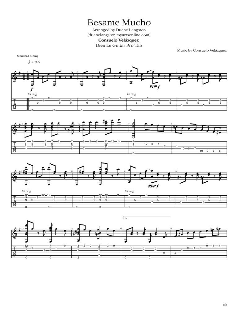 Besame Mucho - For Acoustic Fingerstyle Guitar With TABs | PDF | Music ...