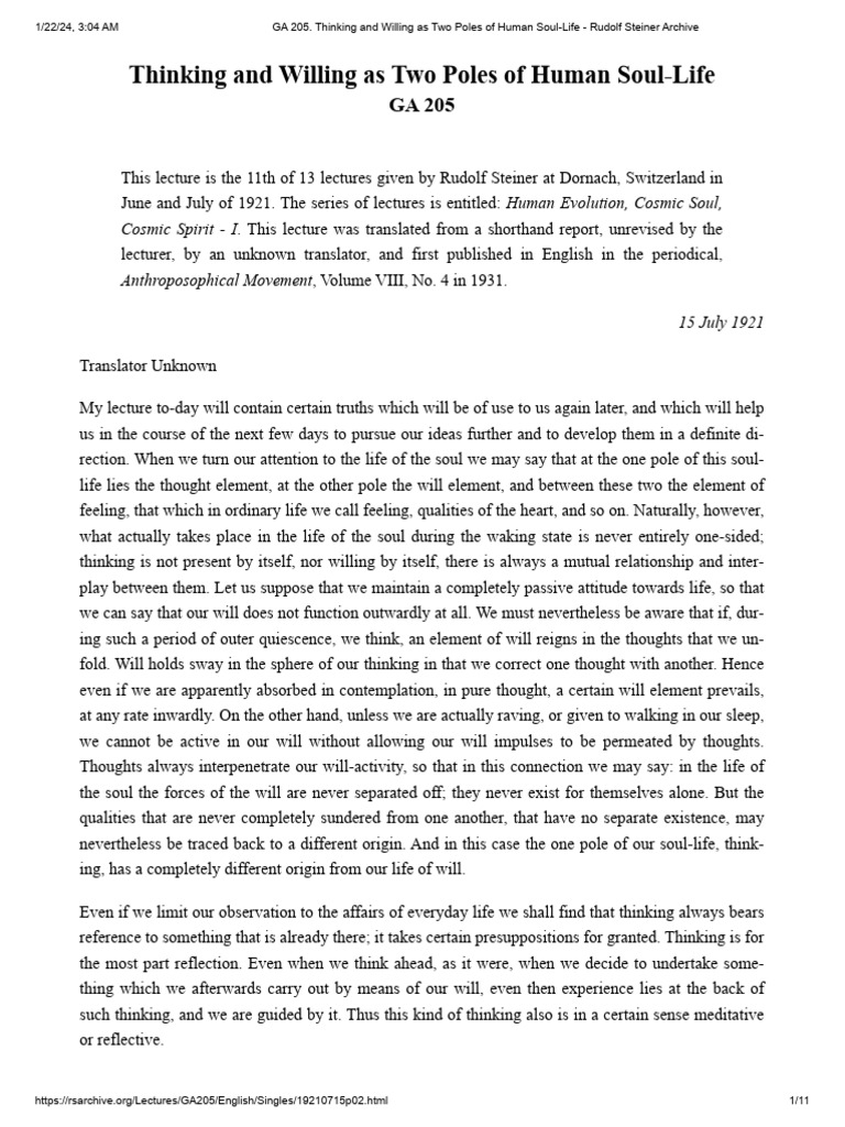 GA 205. Thinking and Willing As Two Poles of Human Soul-Life - Rudolf ...
