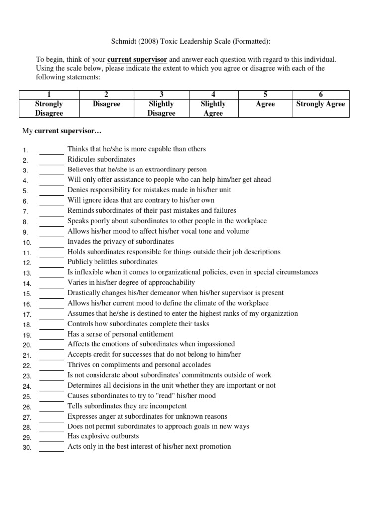 Kuesioner Toxic Leadership | PDF | Leadership | Psychological Concepts