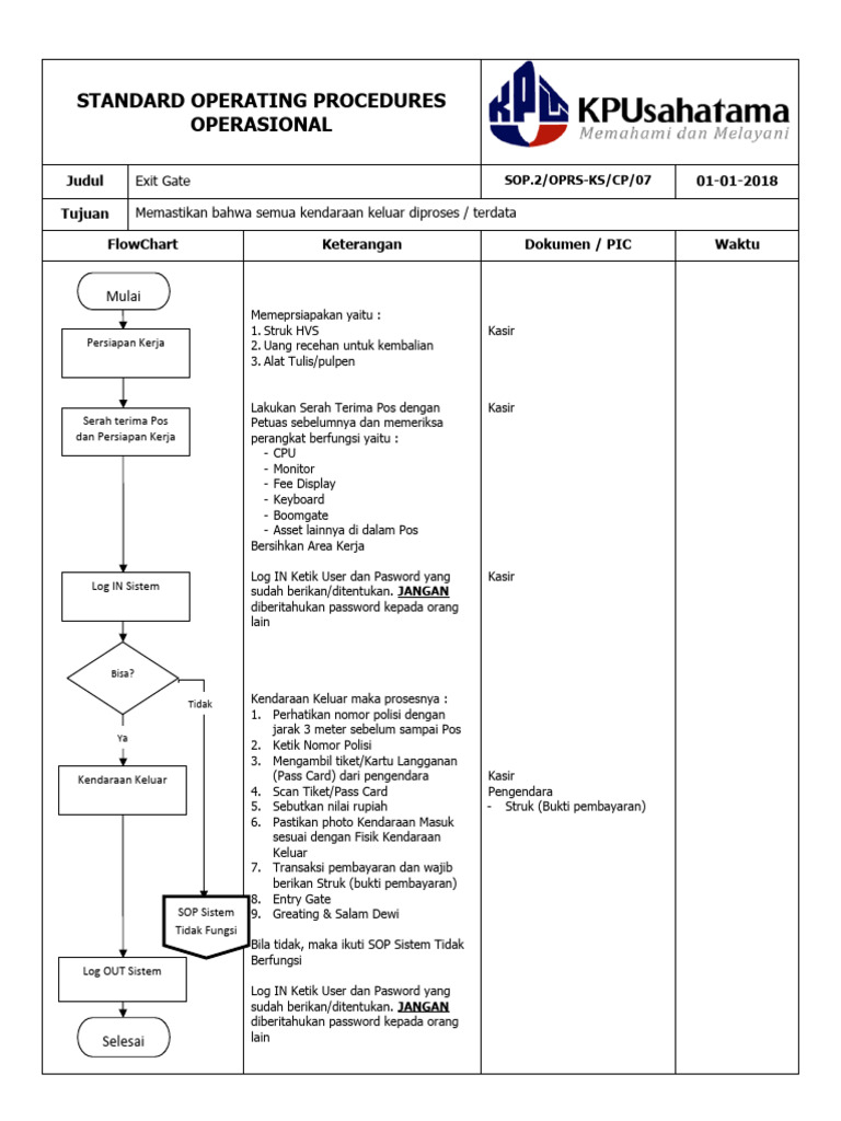SOP Pengeluaran Kendaraan di Exit Gate | PDF | Komputer