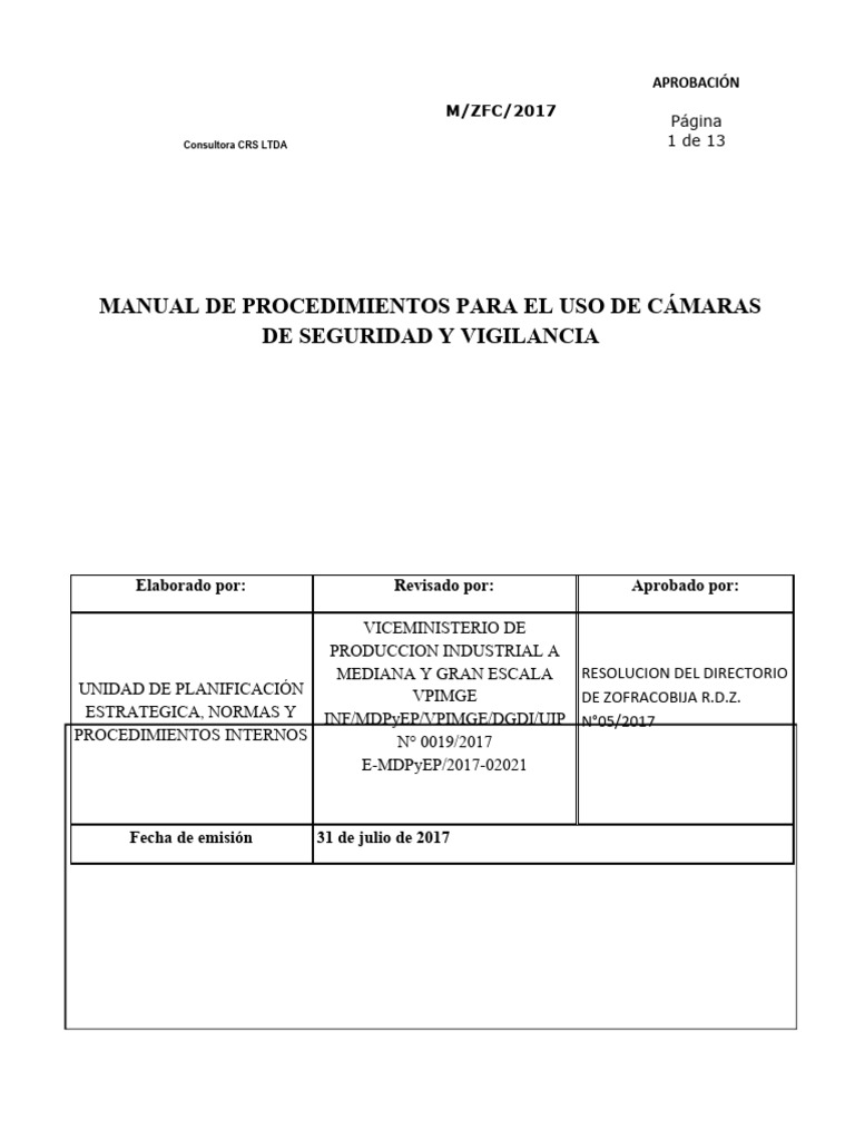 Manual de Procedimientos para El Uso de Cmaras de Seguridad y ...