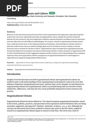 Organizational Culture and climate  (Ehrhart y Schneider, 2016)