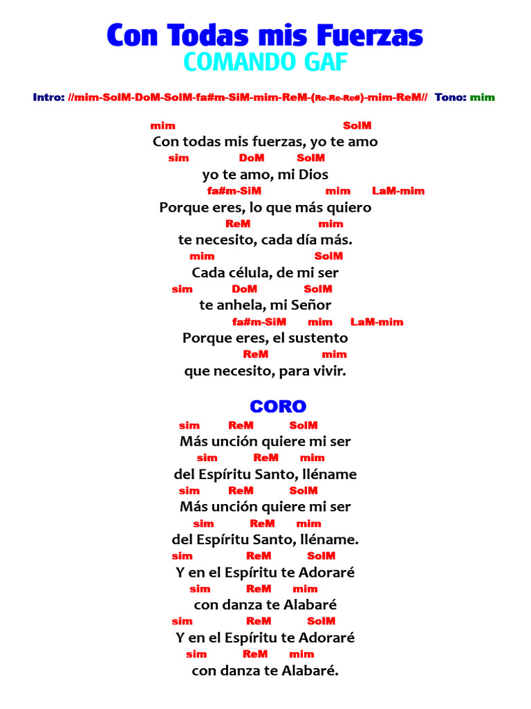 Con Todas Mis Fuerzas - Acordes y Letra | PDF | Adoración Cristiana Y ...