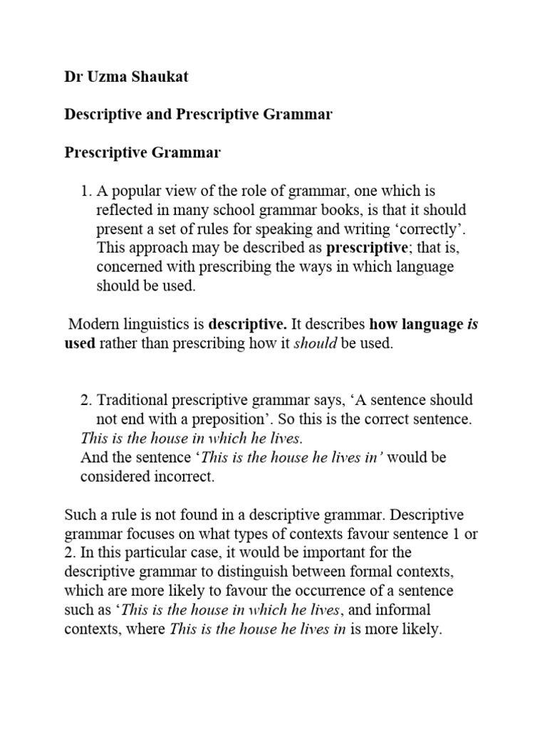 Descriptive and Prescriptive Grammar | PDF | Grammar | Linguistics