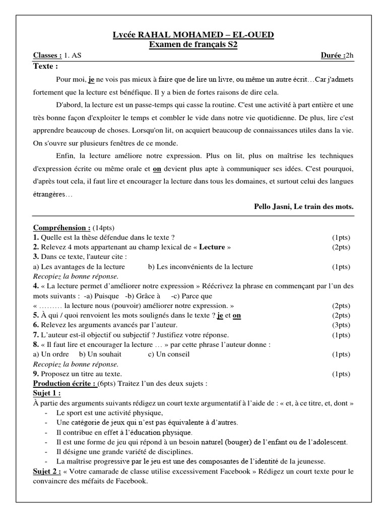 Importance de la lecture en français | PDF