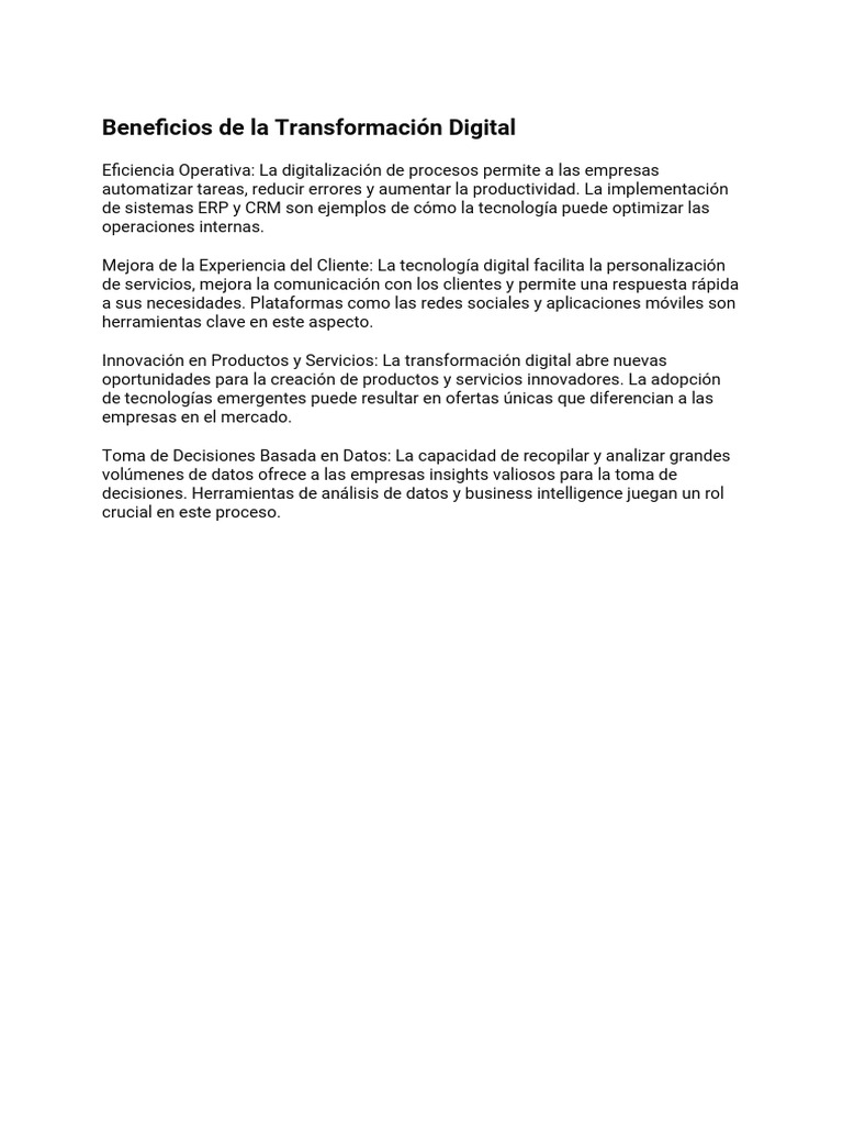 Beneficios de La Transformación Digital | PDF | Informática