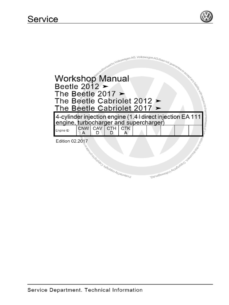 VW Beetle 2012+ - 4-Cyl. Injection Engine (1.4l Direct Injection EA111 ...