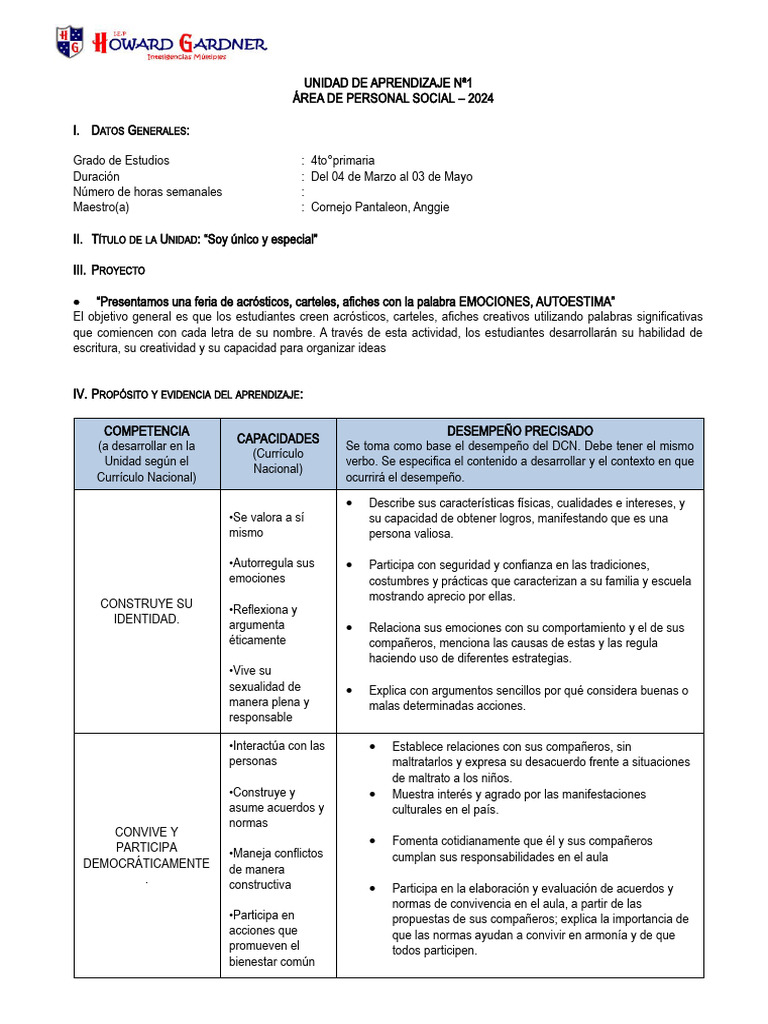Unidad de Aprendizaje: Identidad y Emociones | PDF | Evaluación | Plan ...
