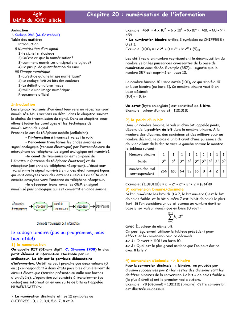 Cours sur la numérisation PDF | PDF | Échantillonnage (signal) | Analogique