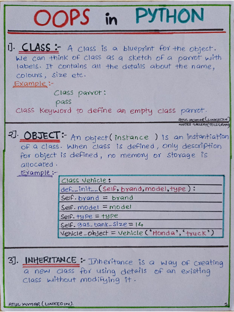 OOPS in Python Handwritten Notes | PDF