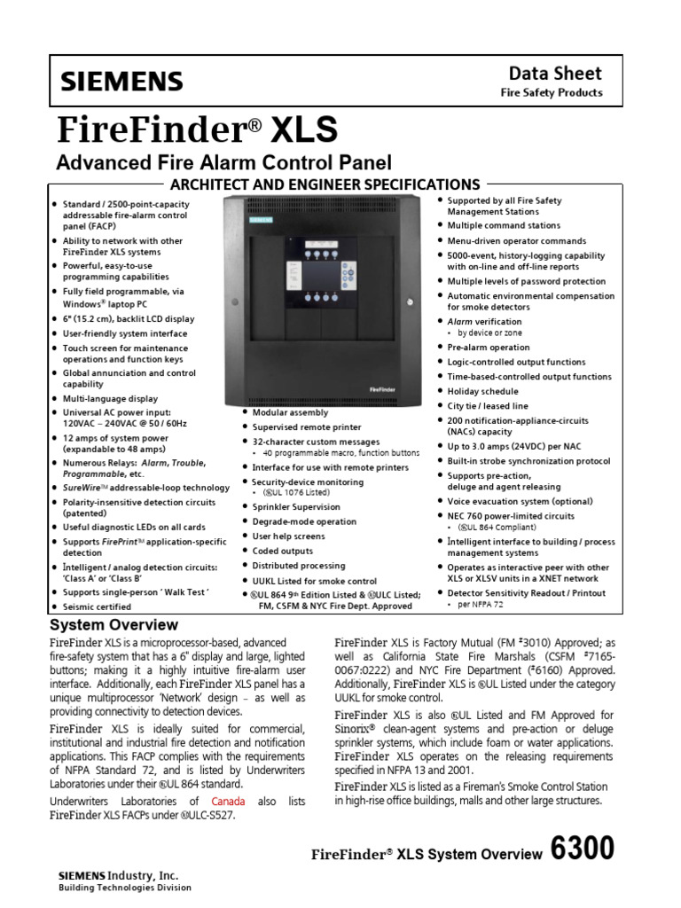 Siemens firefinder xls data sheet pdf computing manufactured goods