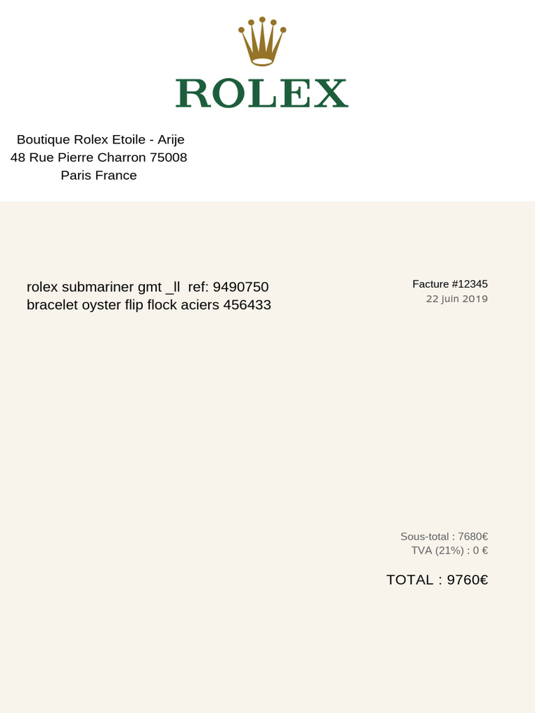 Facture Rolex Submariner 2019 | PDF | Finance et gestion monétaire ...
