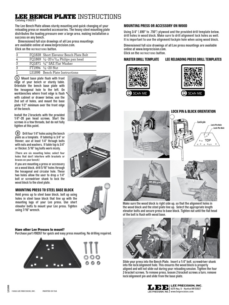 Lee Precision Bench Plate Kit #90251 – Swap Presses Instantly – Reloading Bench Tool