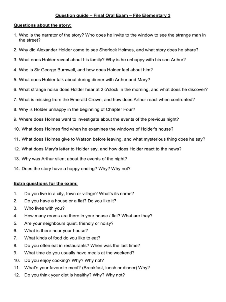 Question Guide Final Exam EFE3 | PDF | Mystery, Thriller & Crime Fiction