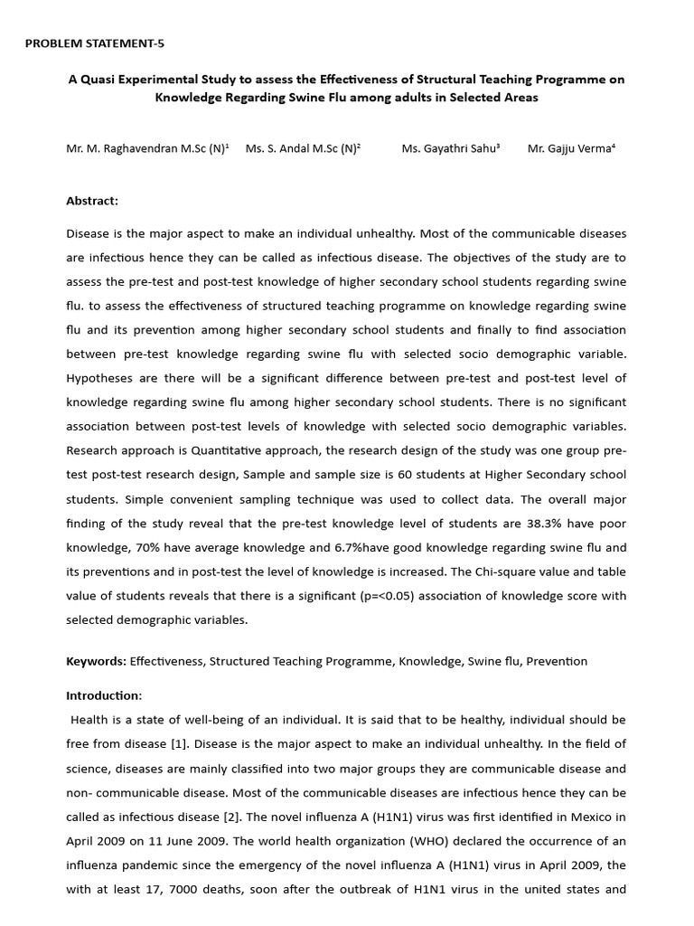 Effectiveness of Teaching on Swine Flu Knowledge | PDF | Evaluation ...