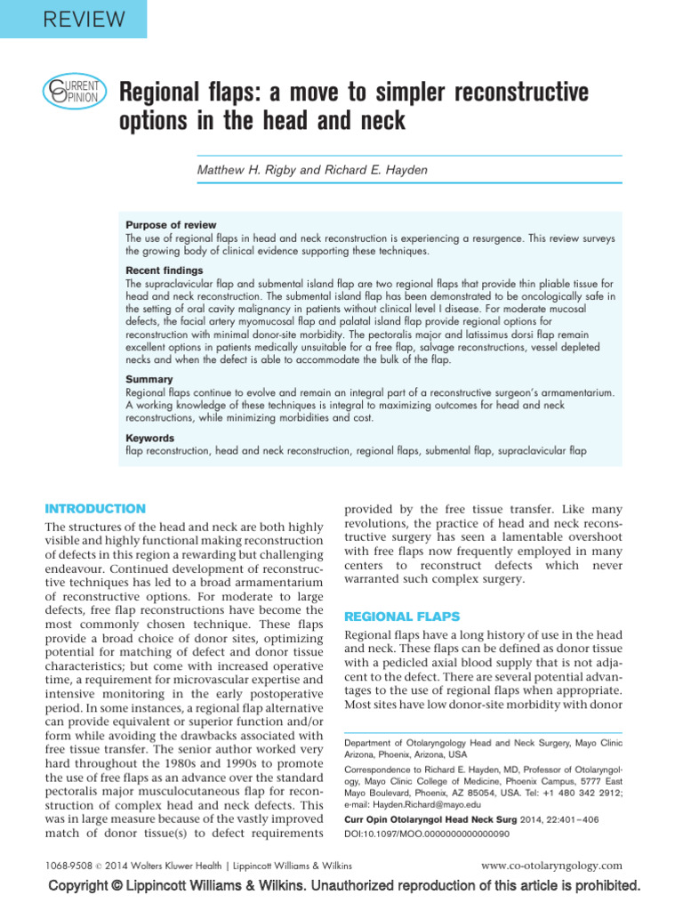 Regional Flaps Head and Neck | PDF | Vein | Anatomical Terms Of Location