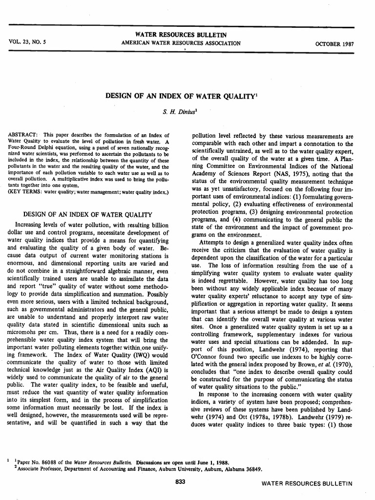 Designing a Water Quality Index | PDF | Water Quality | Water