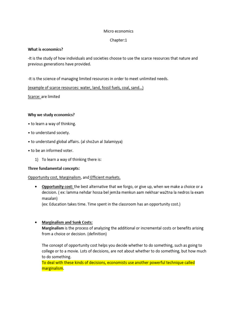 Micro Economics Chapter 1 Notess Pdf Economics Opportunity Cost