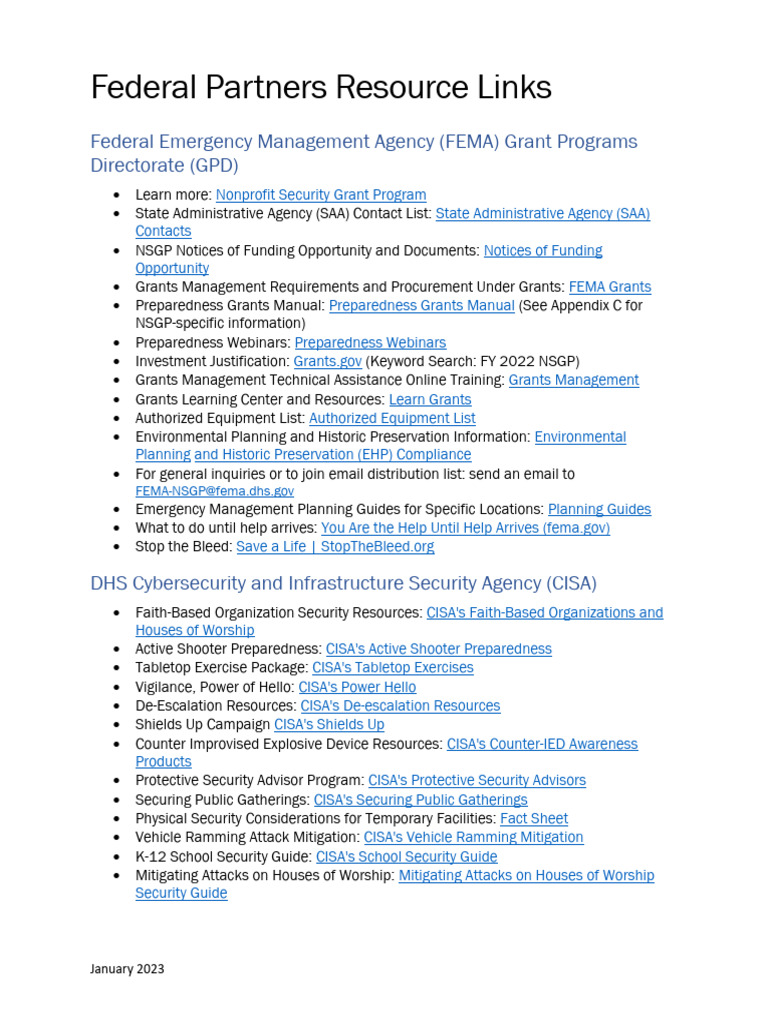 Historical Fy 2023 NSGP Resource Links | PDF | Federal Bureau Of ...