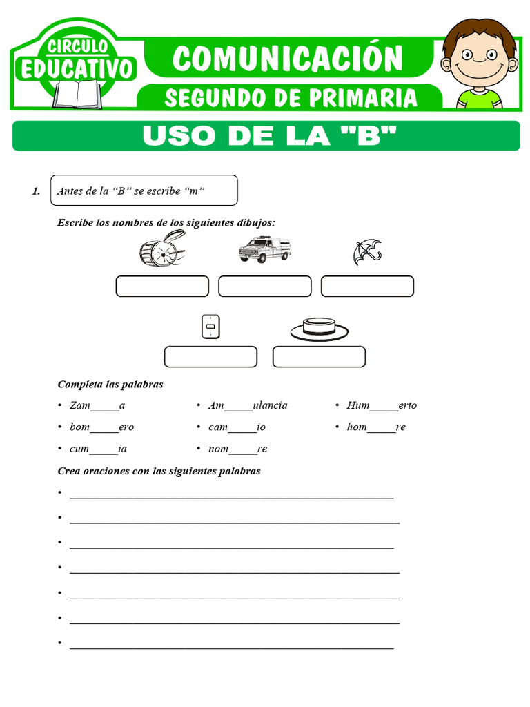Ejercicios sobre el uso de la B para 2°B | PDF | Artes del Lenguaje y ...