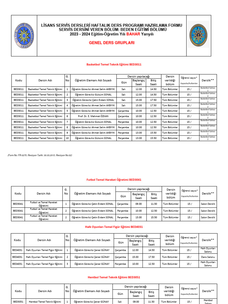 2024 Bahar Yariyili Genel Ders Gruplari Programi Pdf Pdf