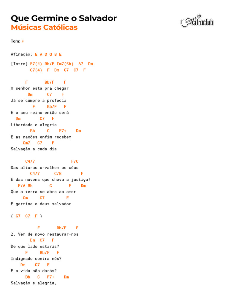 Que Germine o Salvador - Letra e Cifras | PDF