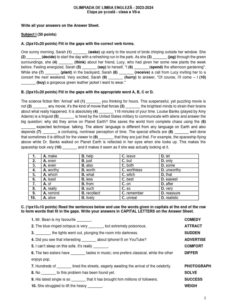 Subiecte Olimpiada Engleza PDF Sports