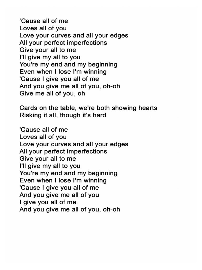 All Of Me Lyrics Printable