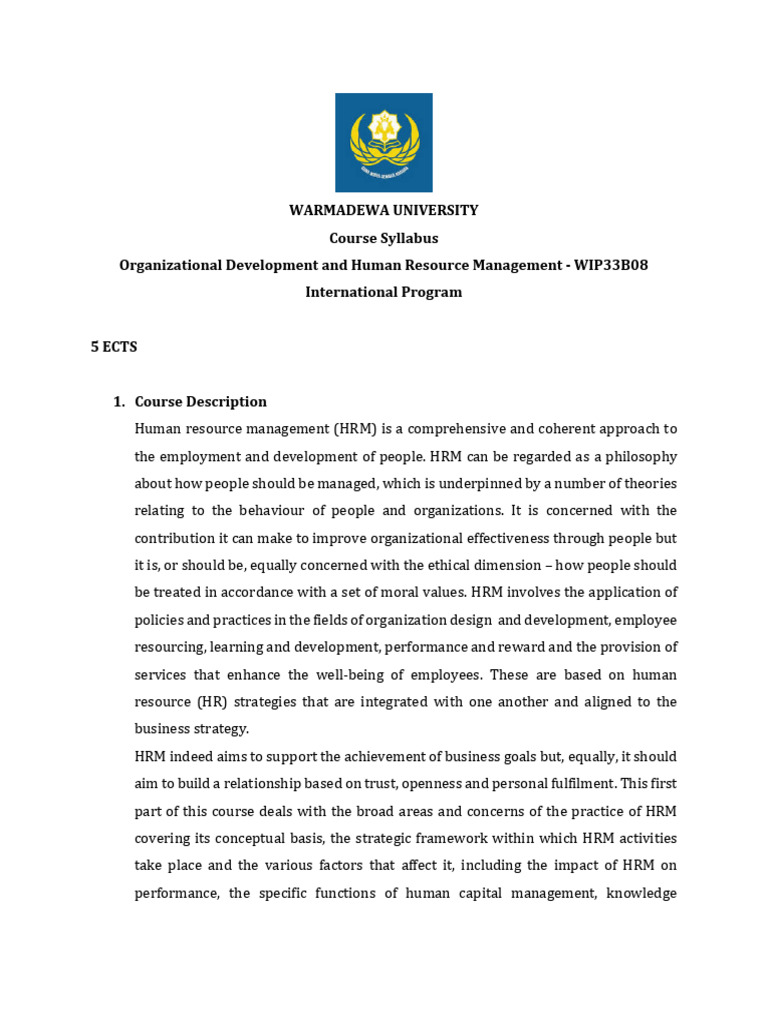 Organizational Development in HRM Syllabus | PDF | Human Resource ...