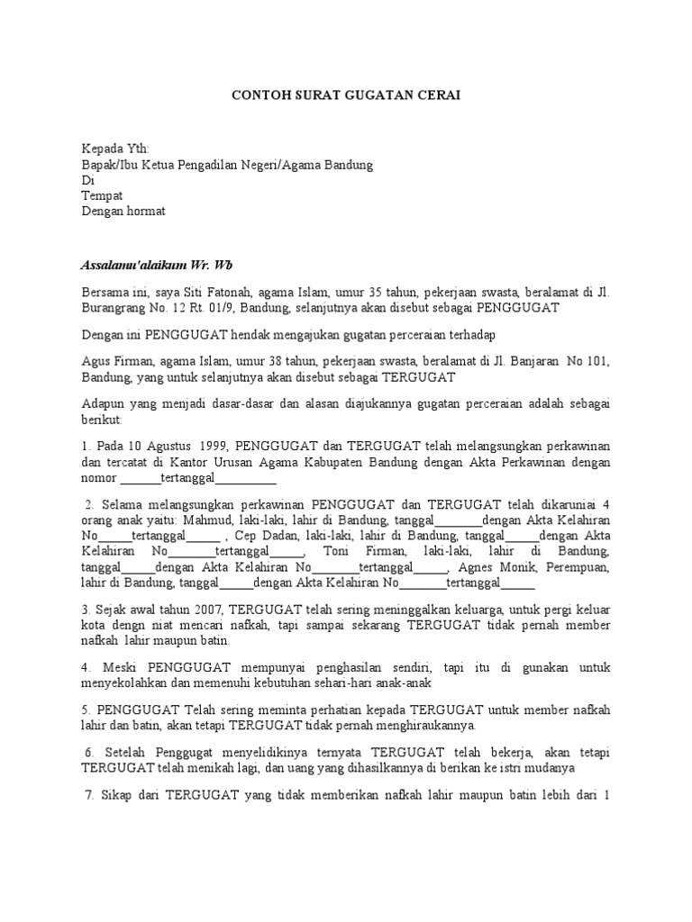 Contoh Surat Gugatan Cerai1