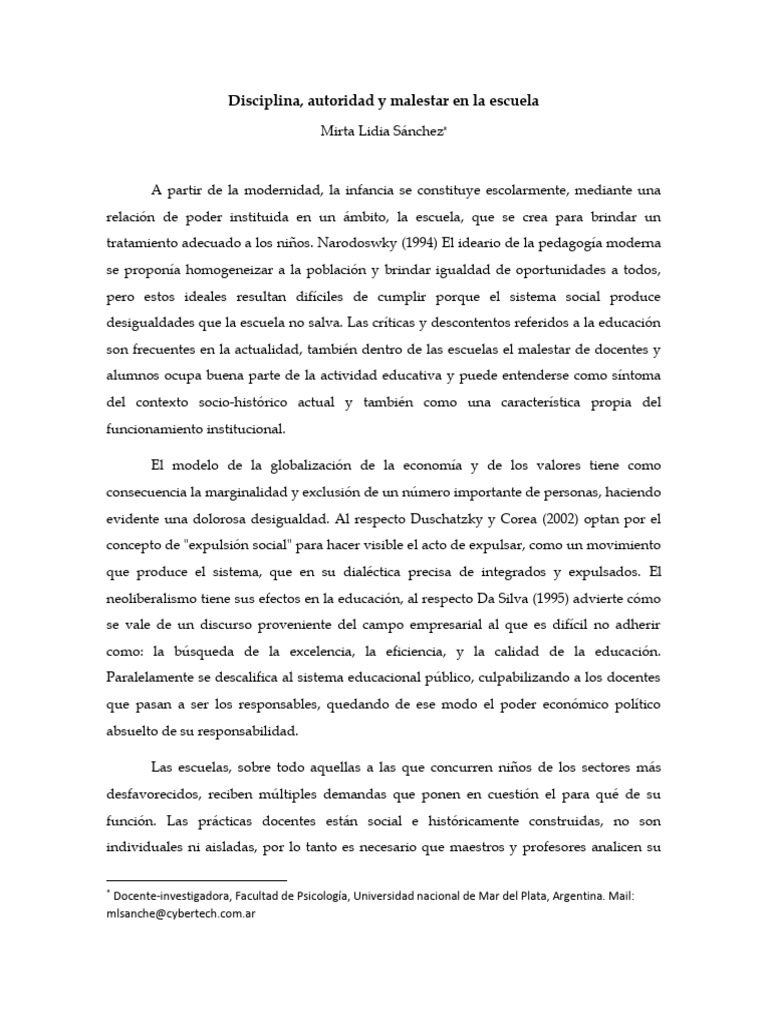 SANCHEZ - Disciplina, Autoridad y Malestar en La Escuela | Descargar ...