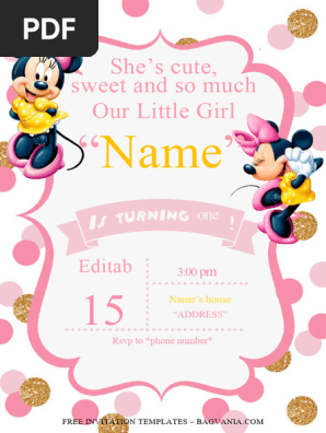 Polka Dots  Minnie Mouse Birthday Invitation Templates Docx