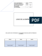 Escrito de Conformidad y Conocimiento Del Reglamento de La Empresa